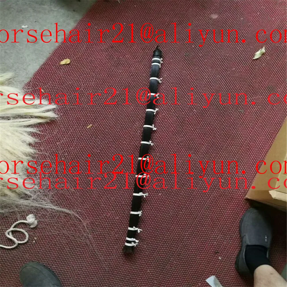 110CM Blunt cut bottom horsetail hair ( double drawn Tail hair ) 36Inch Black horse tail hairs for sale