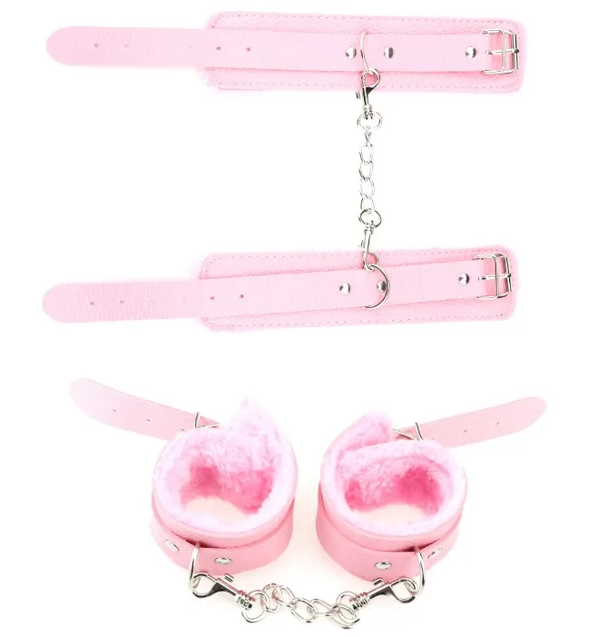 Sexy Leather Handcuffs With Chain Bdsm Bondage Restraints Black Red Violet