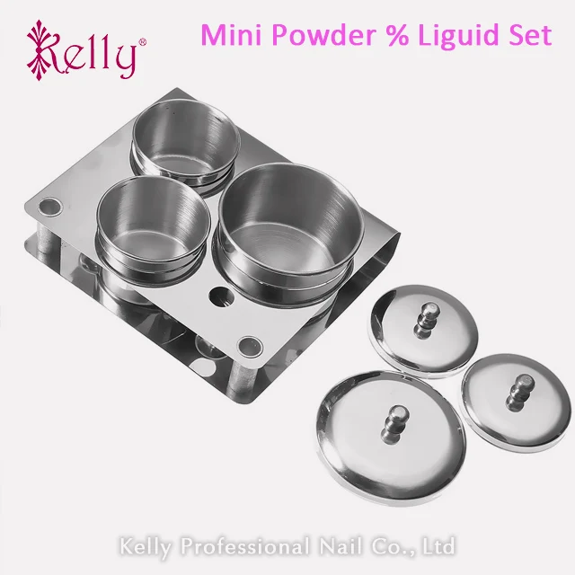 3PCS Mini Stainless Steel Acrylic Nail Cups Crystal Metal Dappen Dish Liquid Powder Holder Container for Nail Art