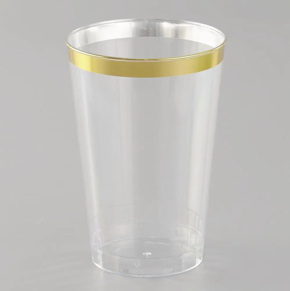 100 Gold Plastic Cups 12 Oz Clear Plastic Tumblers Gold Rimmed Fancy Disposable Wedding Cups Elegant Party Cups