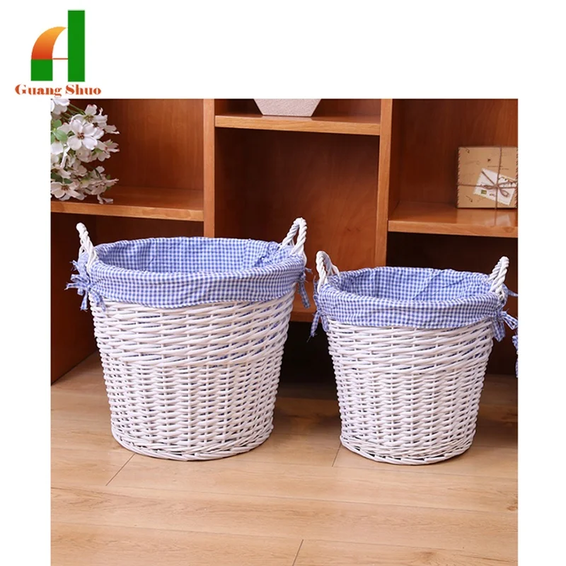 
Customized Cheap Round Wicker Willow Laundry Dirty Clothes Basket With two ears and lining 