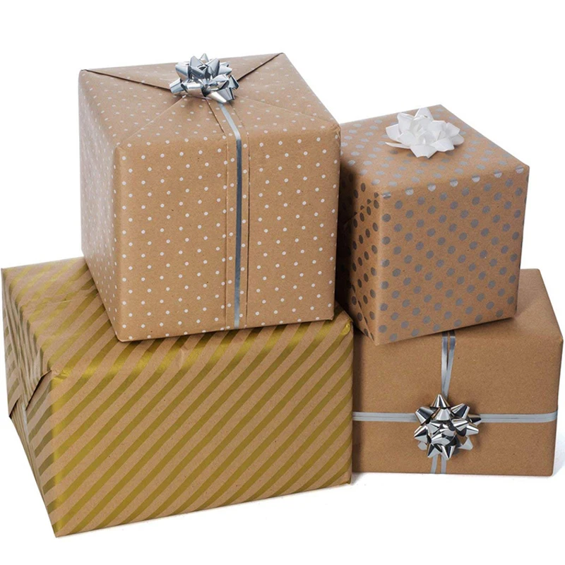 
OEM Design Custom Printed Brown Kraft Wrapping Paper Rolls for Gifts 