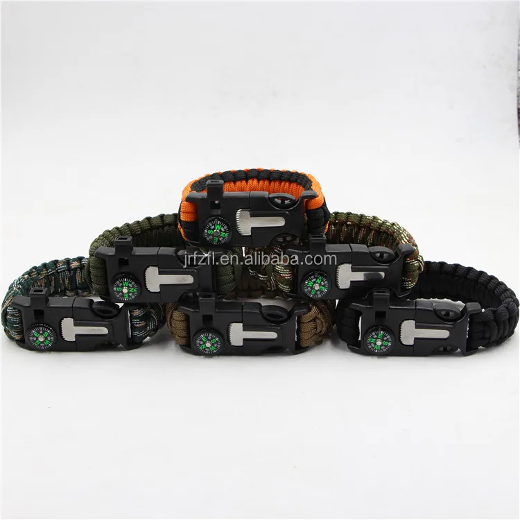 Outdoor Whistle buckle and compass bangles paracord survival bracelet