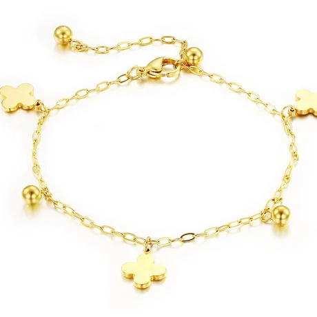 18K gold plated jewelry four leaf clover charms foot gold anklets for women