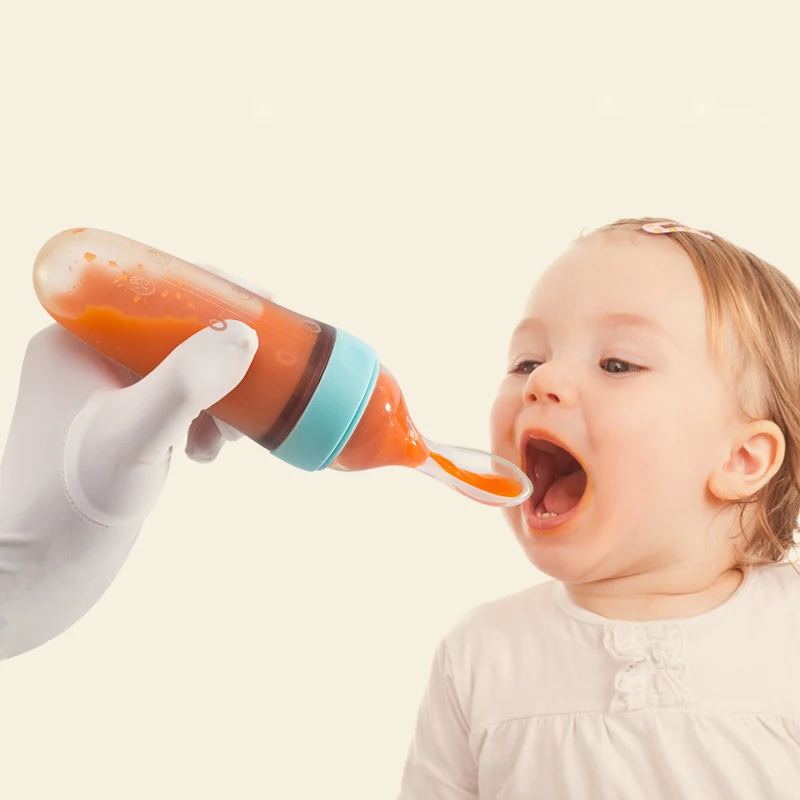 Squirt Silicone Baby Food Dispensing Spoon Feeder with Dust Cover for Baby Toddler Infant Cereal Food Supplement