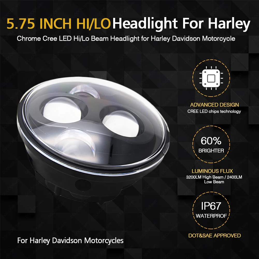 27W Super Bright Aluminum Housing Waterproof Ip68 5.75 Inch Round Lamp Motorcycle Led Headlight