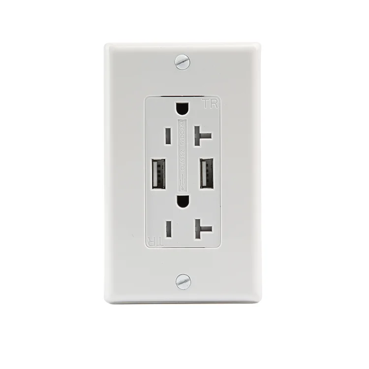 Shanghai Linsky High speed dual 20A 125V socket with usb charger wall outlet