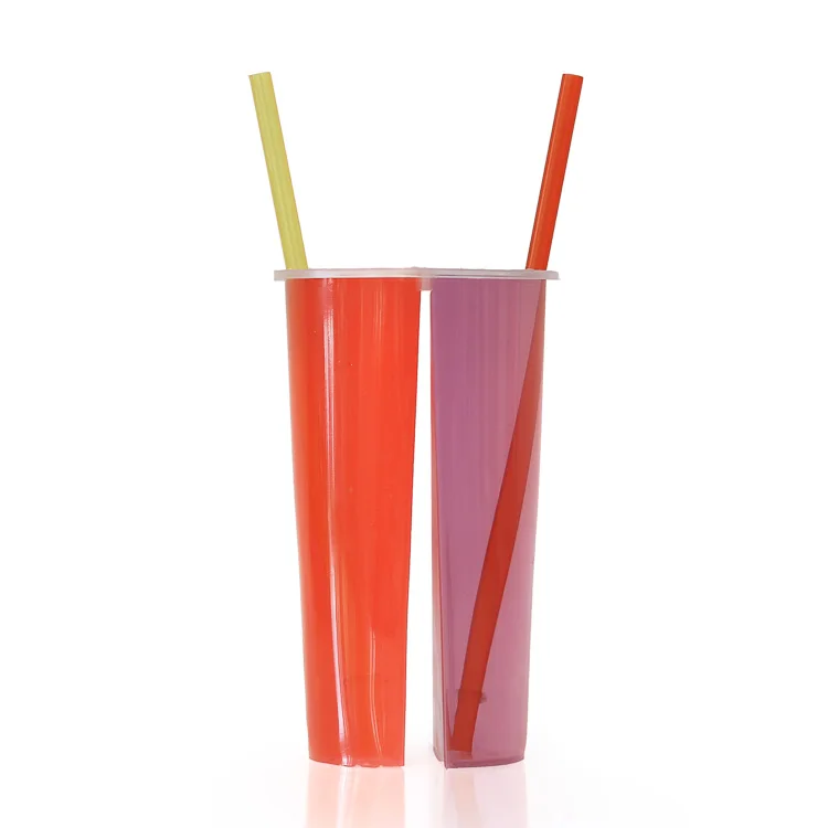 700ml Cheap 2 Compartment Disposable Plastic PP Split Boba Tea Cups Twin Cup Share Cups