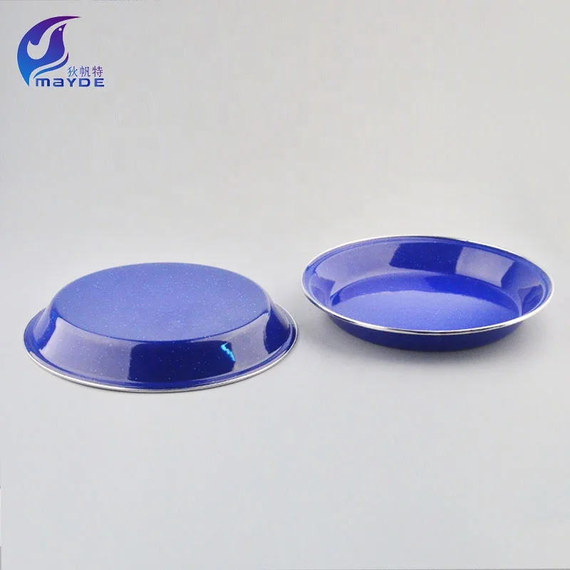 Round cast iron blue enamel dish pan dinner plates restaurant 10cm 15cm 20cm enamel dinner plate