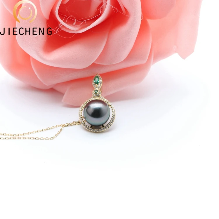 10-11mm AAA black Tahiti pearl natural cultured simple gold pendant design 925 sterling silver pearl pendant necklace