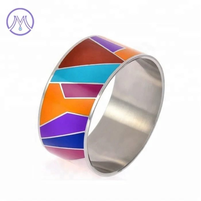 32mm Custom Design Multicolor Enamel Cloisonne Bangle Stainless Steel Bracelet