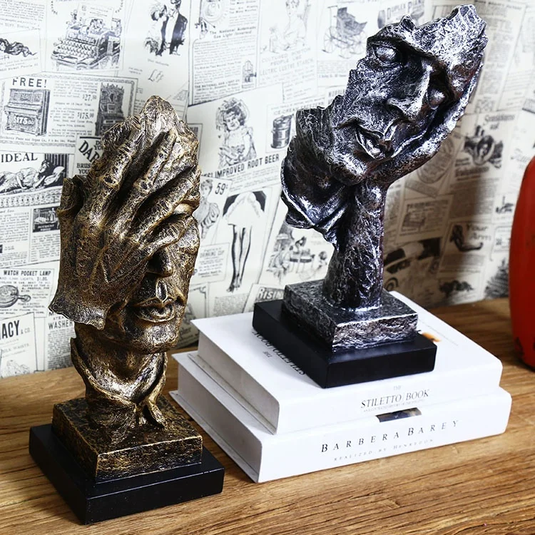 
Resin Crafts Silence is Gold People Statues Home Decor Sculptures Creative Decoration Thinker Abstract Art 