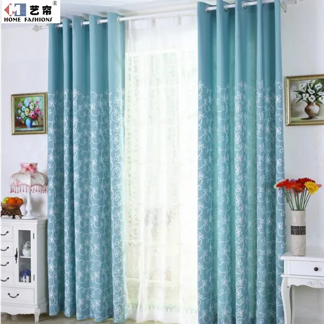 Embroidered blue purple green color blackout arabic curtain panels for home