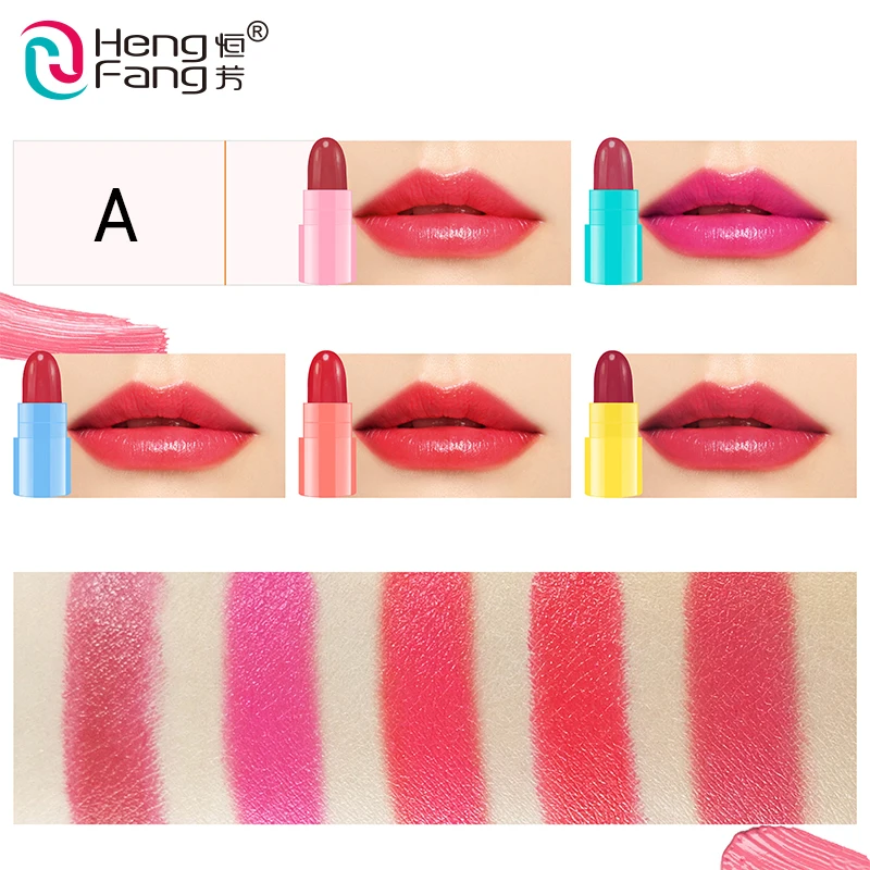 Private label high pigment cosmetic beginner use products mini 5 in 1 new fashion color lipstick set