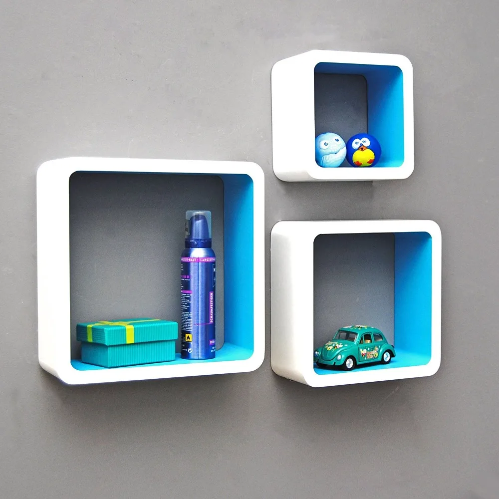 Chinese home wooden decorative floating wooden wall mount corner book cube shelf design