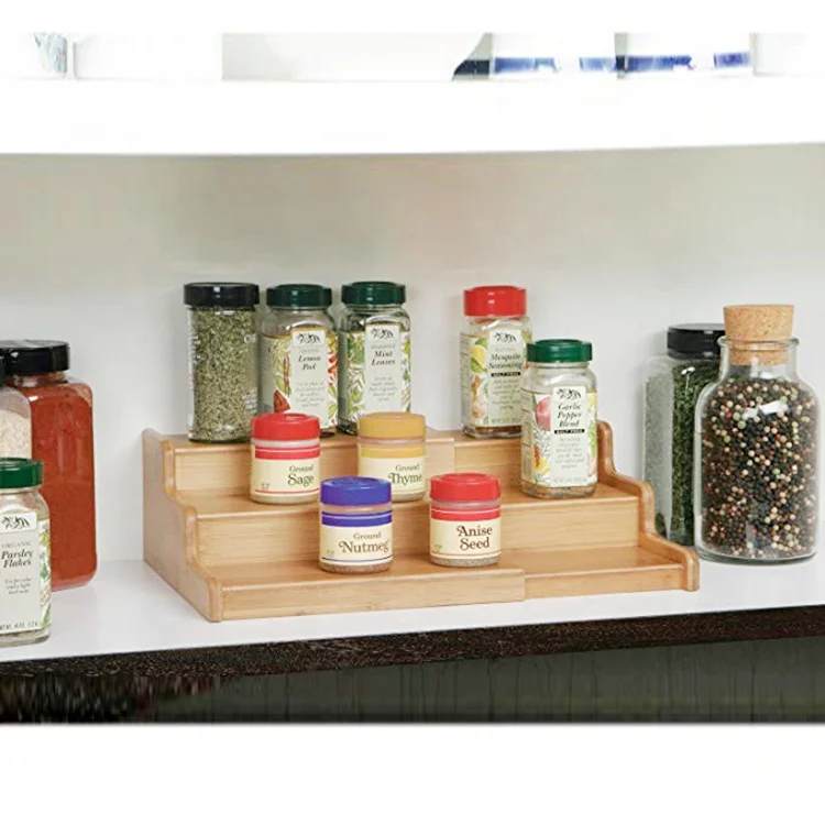 Hot Sale Unique Design Kitchen Classics 3-Tier Expandable Bamboo Spice Rack Step Shelf Cabinet Organizer