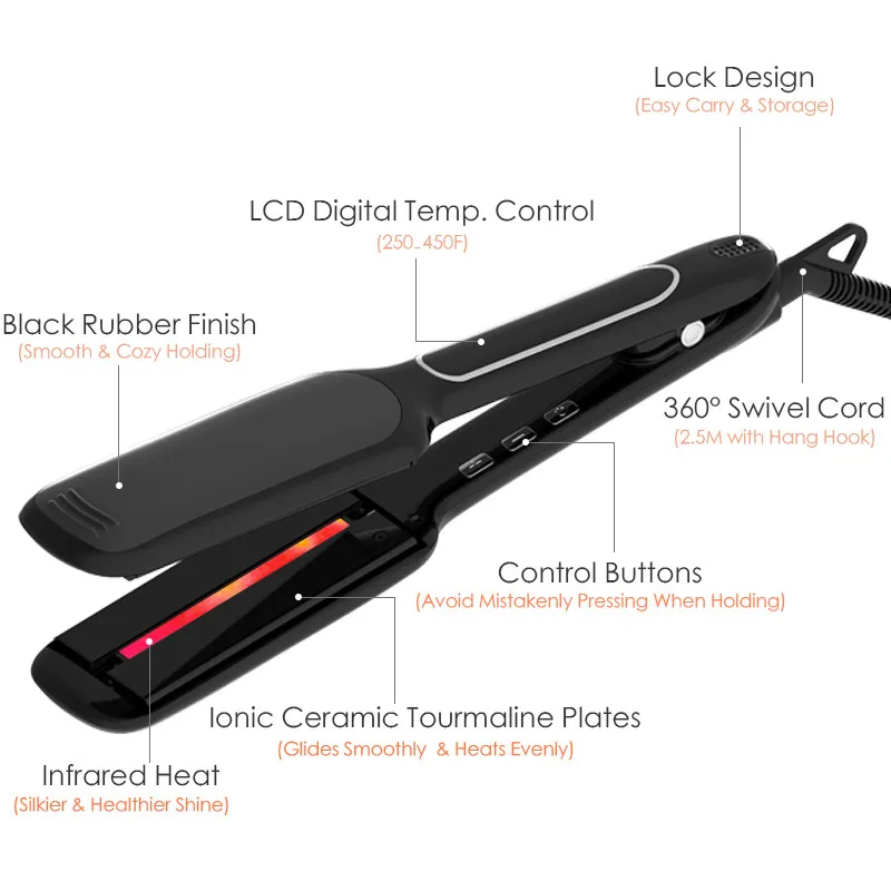 Innovative Wide custom flat iron infrared hair straightener