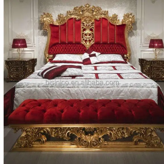 Bisini Personalized Wood Carved Bright Color Royal Bedroom Furniture Set