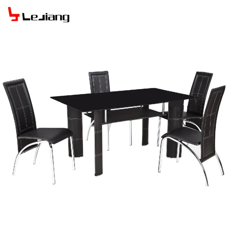 Modern Glass Top Metal cover PVC dine table set