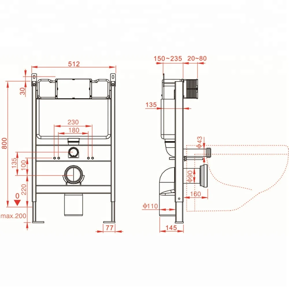 lower height front button toilet pan concealed cistern tank unit for wall mounted toilet pan