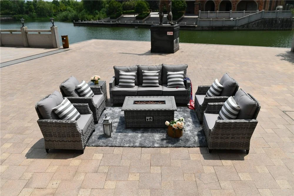 2019 Outdoor Patio Wicker Furniture Multifunctional Garden Patio  Wicker Fire Pit Table Set