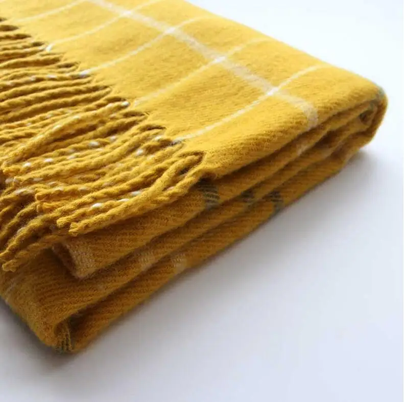ZP wholesale cheap price plaid yellow pashmina wraps scarf with fringe