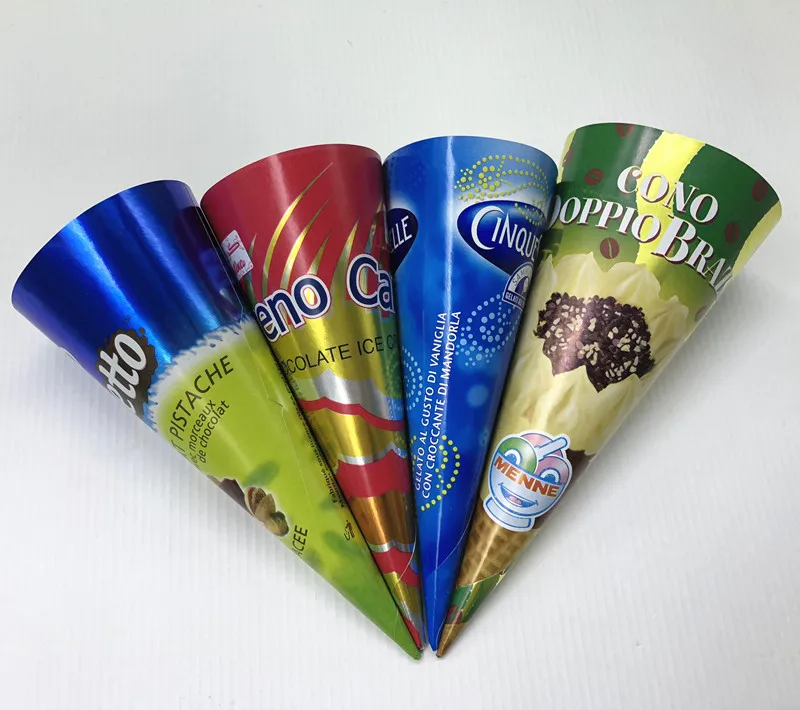 Custom printed Aluminum  Foil Kraft Ice Cream Paper Cone sleeve