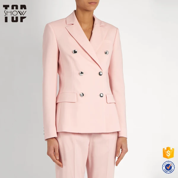 Latest Plain Custom made blazer women pink double breasted ladies blazer