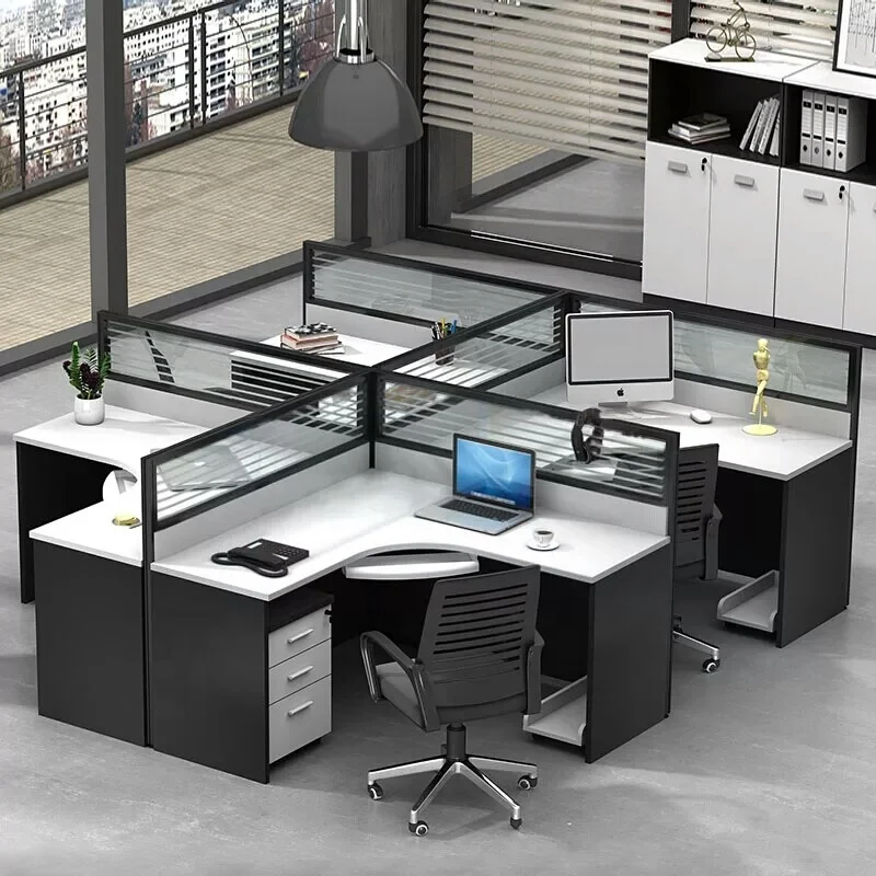 China Modular Office Furniture Modern 4 Person L Shape Corner Workstation Desk