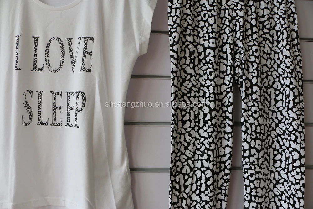 Super comfortable Spring Autumn long sleeve knitted cotton pajamas set with print for woman wear