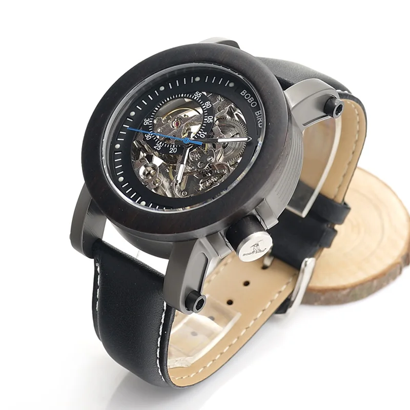 BOBO BIRD Top Brand Automatic Relojes Hombre With Natural Ebony Shell