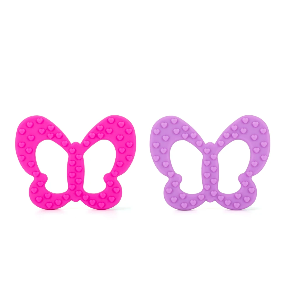 China Manufacturer BPA Free Food Grade Soft butterfly Teether Silicone Baby Teether Chew Beads for Baby