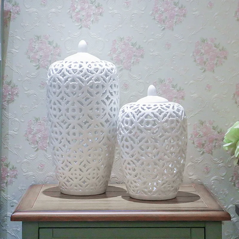 
White hollow winter melon ceramic jar modern home and hotel porcelain ornament 