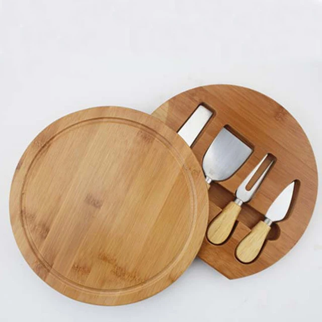 
Bamboo Cheese Board Set with 4 Specialist Cheese Knives 