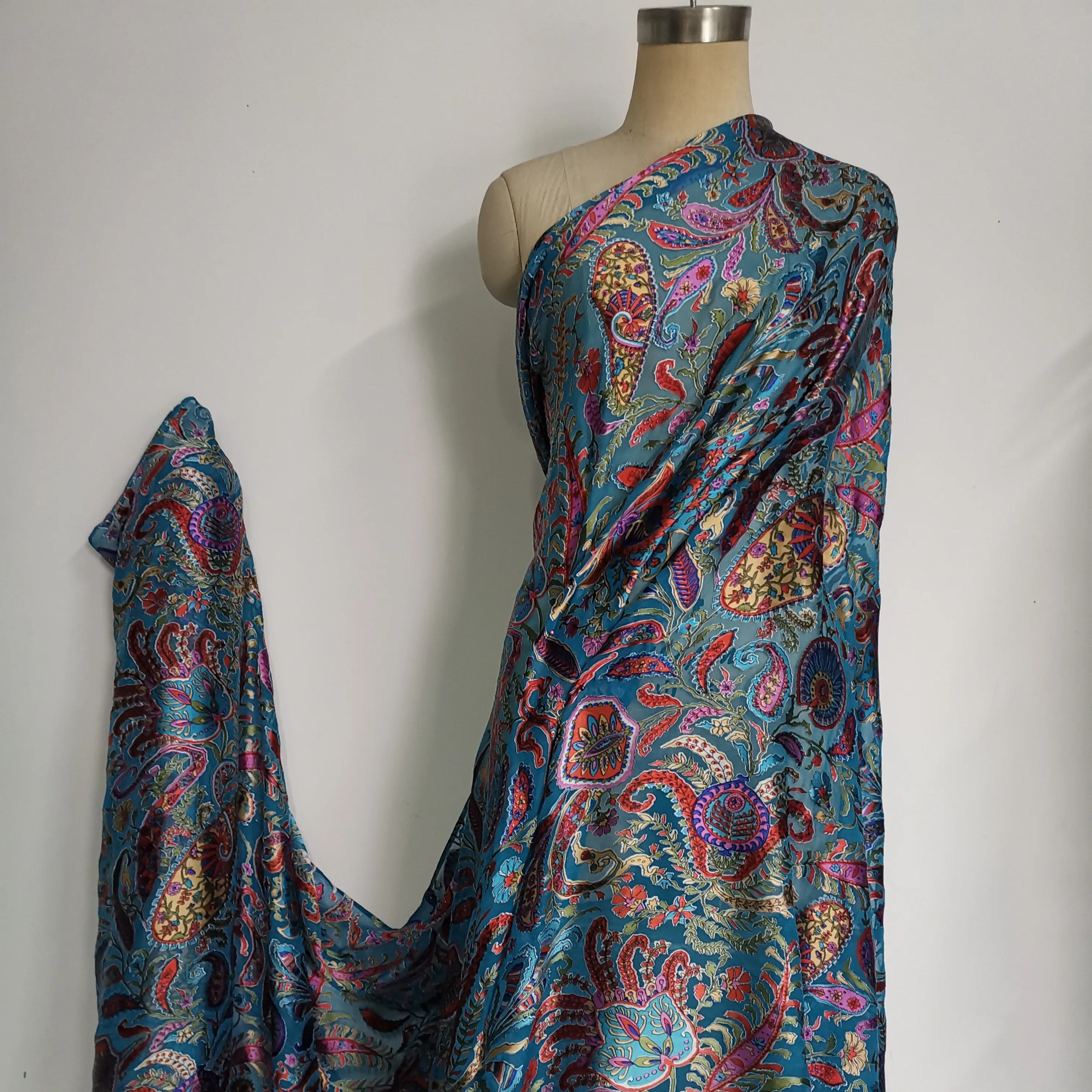 
Printed and Burn out Silk Visco chiffon satin fabric 