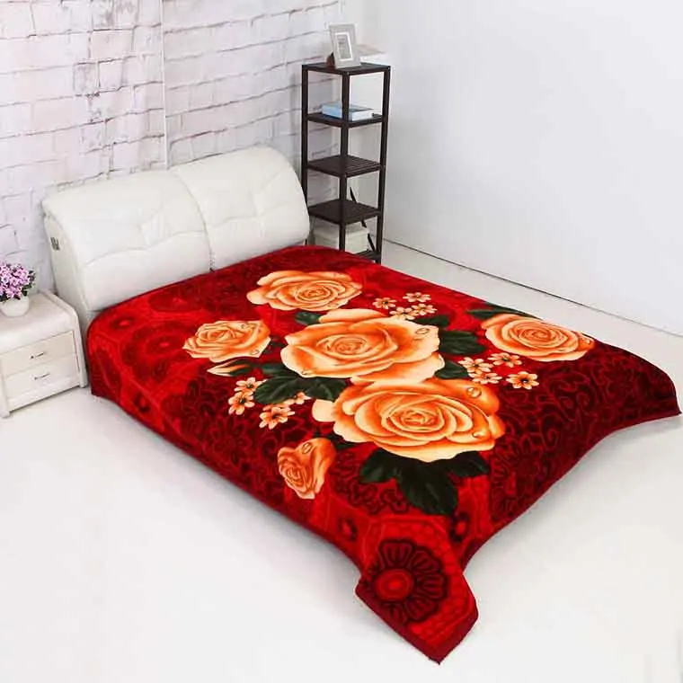 100% polyester wholesale Flower design 6.5kg embossed double ply royal mink blankets