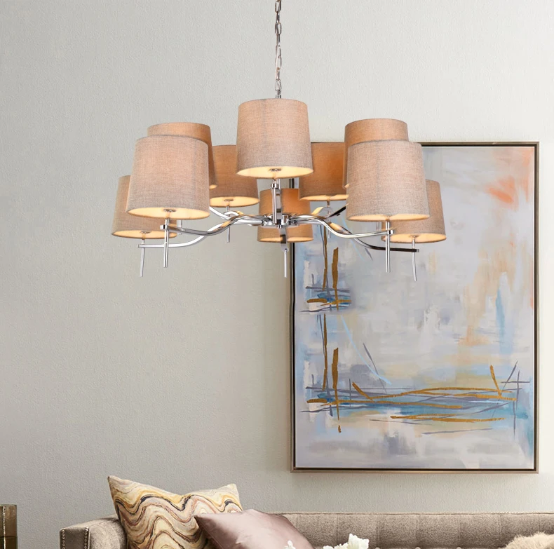 Traditional concise fashionable fabrics lampshade 6 lamp head chrome-plated living room bedroom hotel chandelier