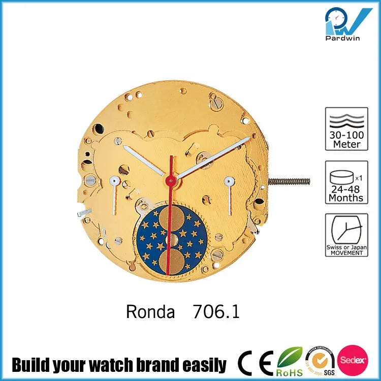 Multifunction Ronda Quartz Movement normtech 706.1 Moon phase Date Day battery life 60 months