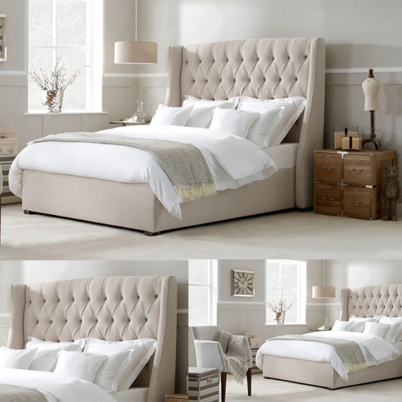 Grey/White Headboard King Size Wholesale Bed Frames Mattress Foundation Hotel Bed Base