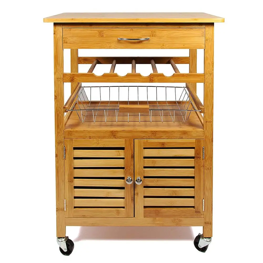 bamboo Kitchen Storage Trolley Cart with Drawer