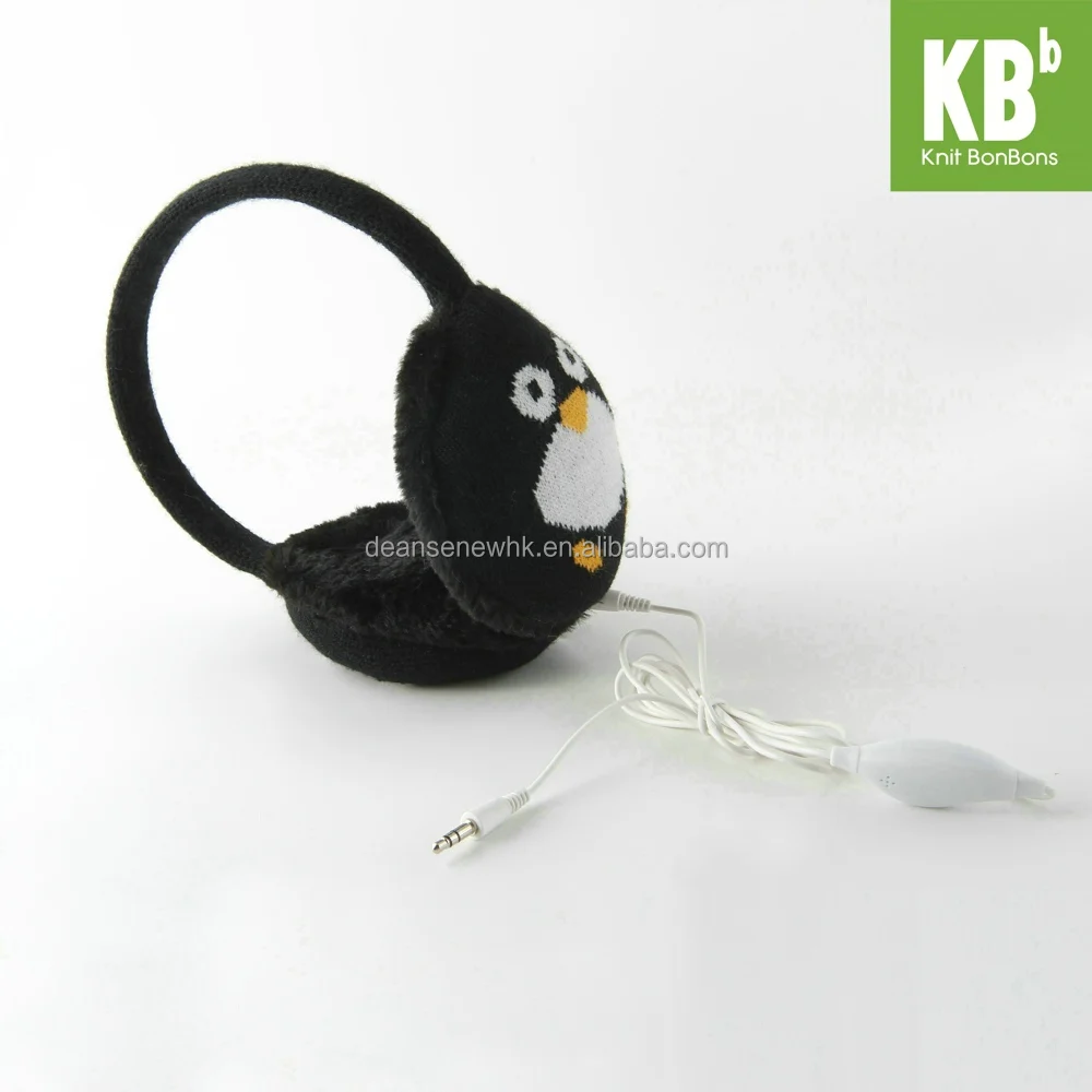 Cute Penguin Custom Made 100% Acrylic Knit Earmuff with Headphone