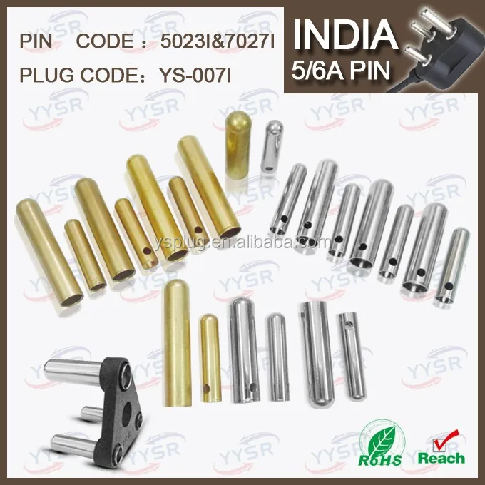 5023I 7027I 5/6amp 10A soldering type brass India plug pin hollow(5.0mm 7.0mm brass soldering terminal)