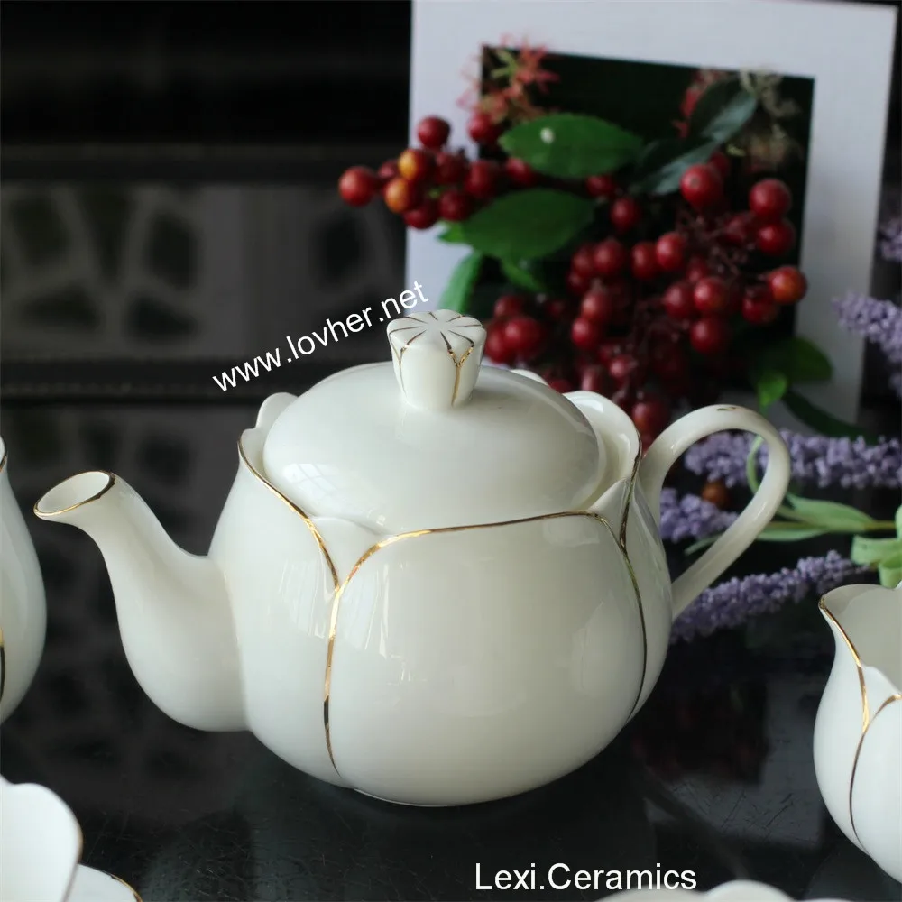 22pcs Coffee Cup Set Elegant Vintage Lily Tea Cup Afternoon Tea  Set with gold rim For Wedding party and wedding gift