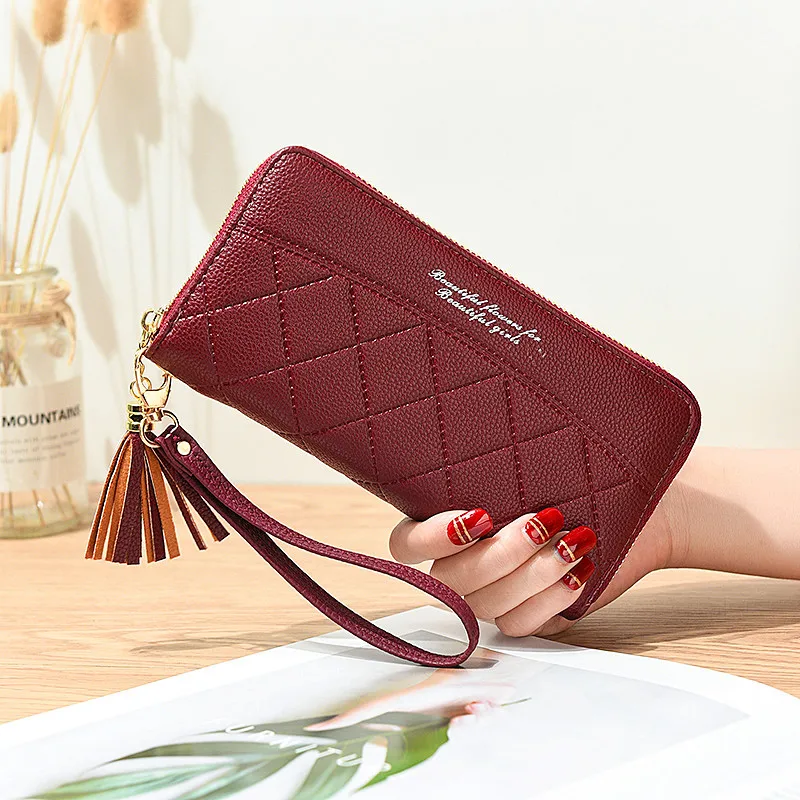 FD1025 Korea Style Women Lady Clutch High Quality Embossed PU Colourful Elegant Zipper Leather Wallet