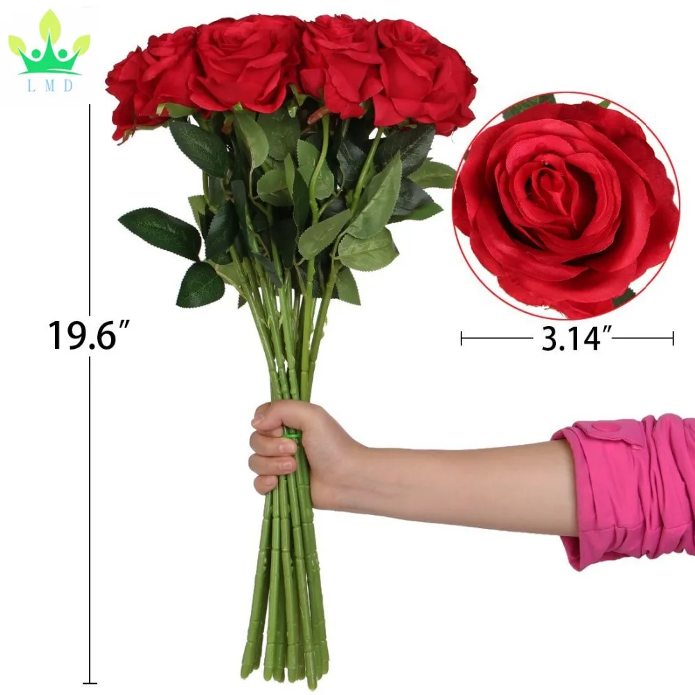 Artificial Flowers Silk Roses Real Touch Bridal Wedding Bouquet for Home Garden Party Floral Decor 10 Pcs
