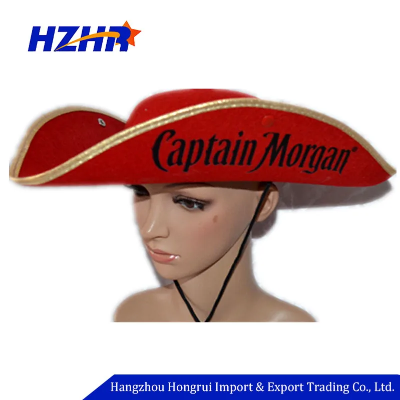 Printing Logo Felt Red Captain Morgan Pirate Hat With Button