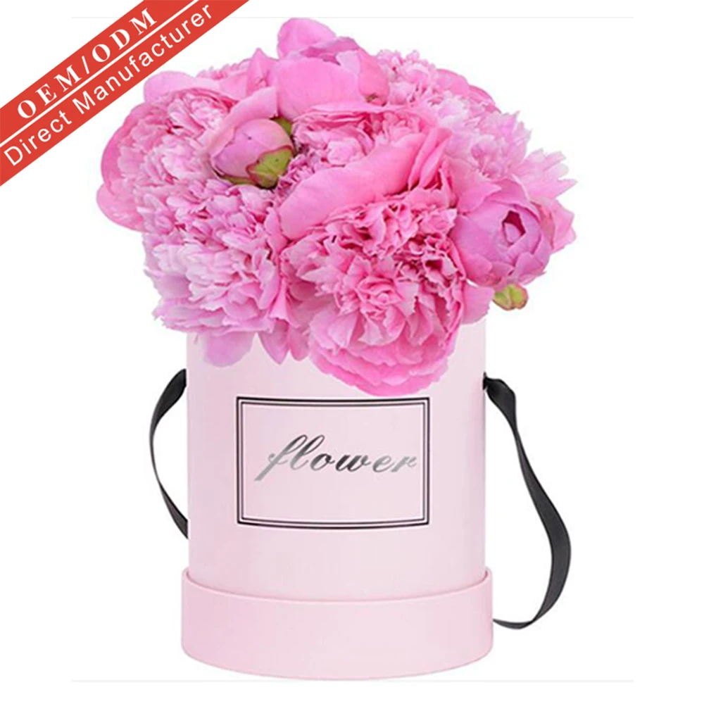 Flower Box with Ribbon Golden Stamping Logo Gift or Craft gift box flower wholesale factory round rose flower boxes