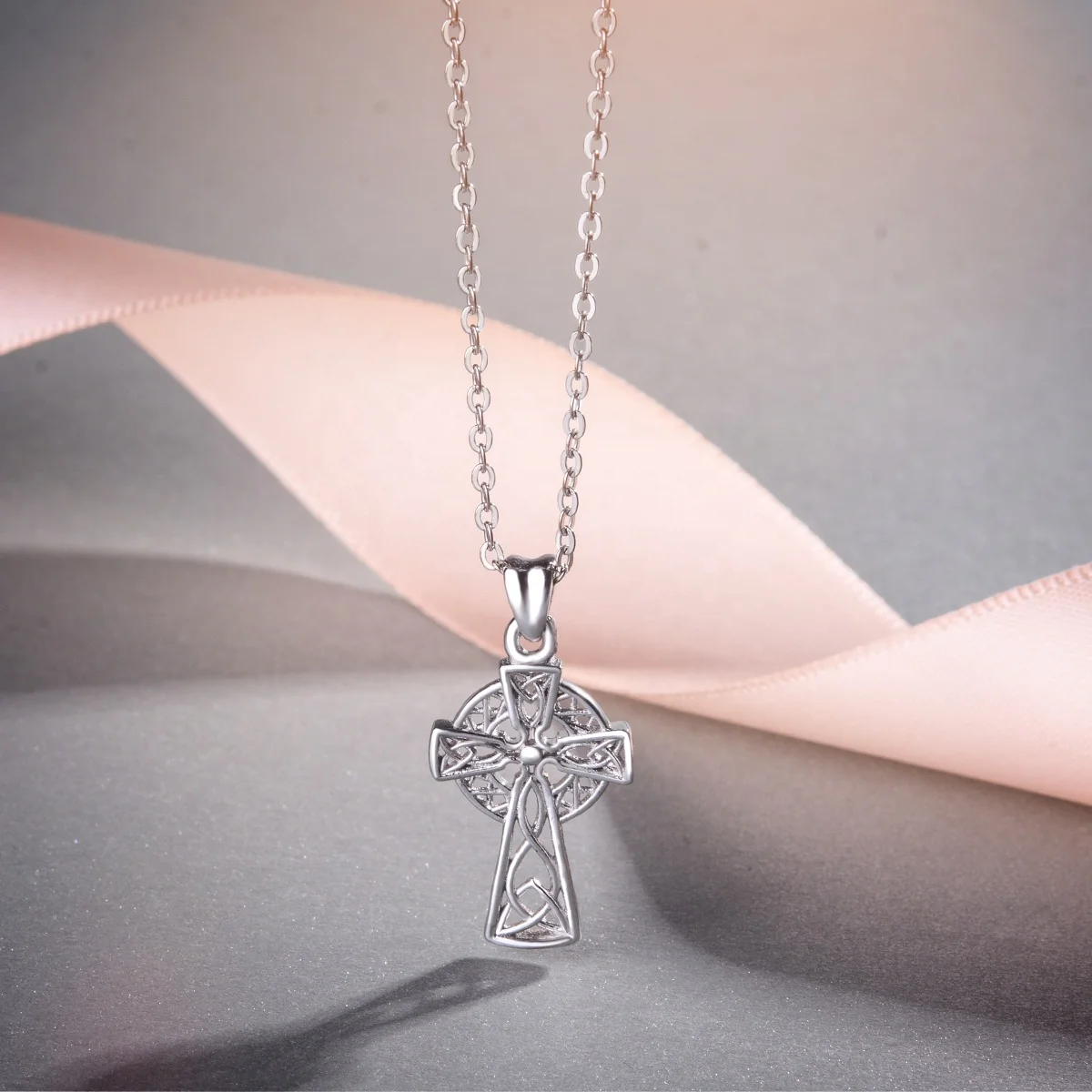 Women 925 Sterling Silver dainty custom small celtic faith jesus cross shape pendant necklace