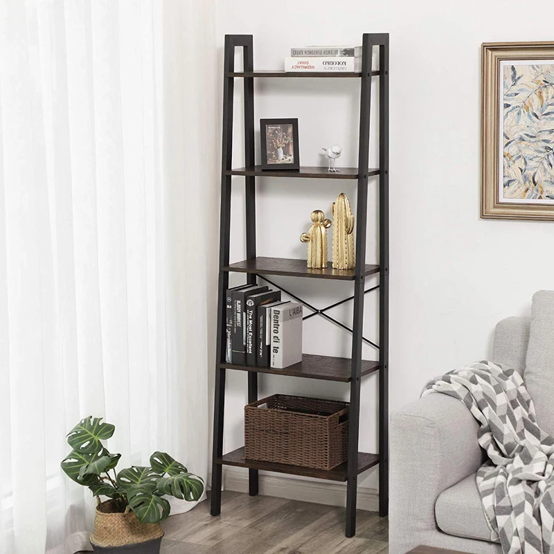 
Industrial style 5-Tier Ladder Bookshelf Storage Rack Plant Stand for home and office 