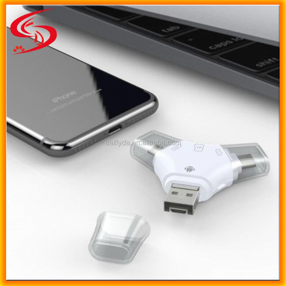 
4 in 1 Micro USB Type rfid smart card reader for mobile type c for iPhone 6 7 for Samsung s7 s6 and laptop memory card adapter 